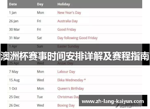 澳洲杯赛事时间安排详解及赛程指南